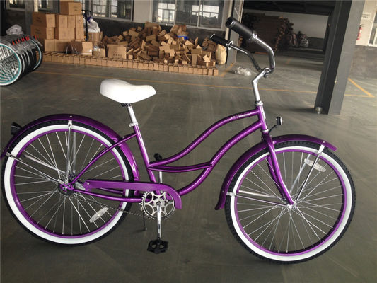 26 polegadas Branca de cor de velocidade única Mulheres Vintage Beach Cruiser Bike para Casual Riding