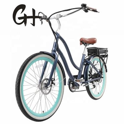 26" 48V 500W 14AH Bateria de Lítio Alumínio Frame CE Shimano 7 Speed Electric Beach Cruiser Bike