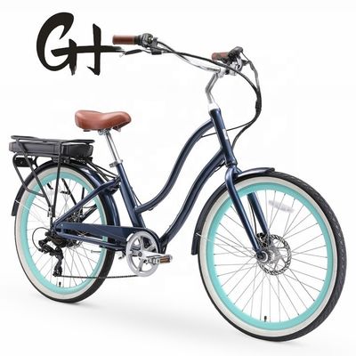 26" 48V 500W 14AH Bateria de Lítio Alumínio Frame CE Shimano 7 Speed Electric Beach Cruiser Bike