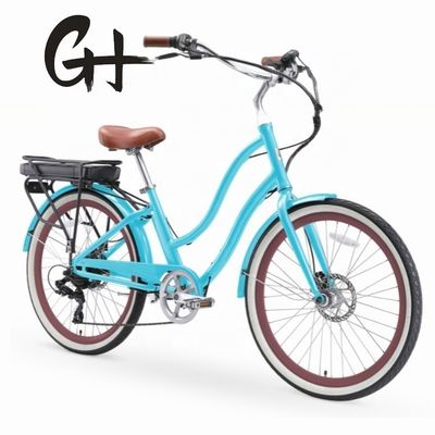 26" 48V 500W 14AH Bateria de Lítio Alumínio Frame CE Shimano 7 Speed Electric Beach Cruiser Bike