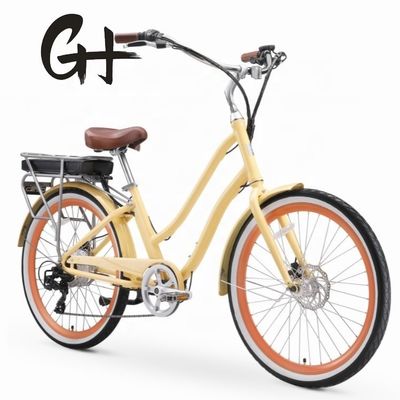 26" 48V 500W 14AH Bateria de Lítio Alumínio Frame CE Shimano 7 Speed Electric Beach Cruiser Bike