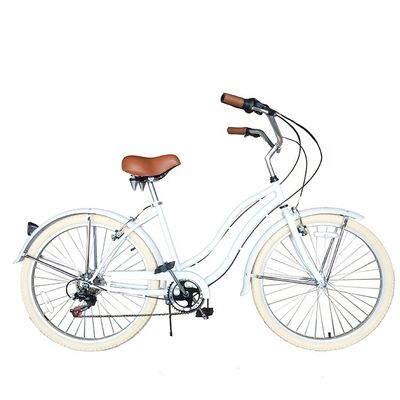 17KG 26&quot; Pneus Brancos Mulheres Adultos 7 Velocidades Shimano Lady City CE EUA Hi-Ten Estrutura de Aço CPSC Beach Cruiser Bicicleta