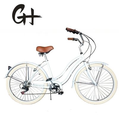 17KG 26&quot; Pneus Brancos Mulheres Adultos 7 Velocidades Shimano Lady City CE EUA Hi-Ten Estrutura de Aço CPSC Beach Cruiser Bicicleta