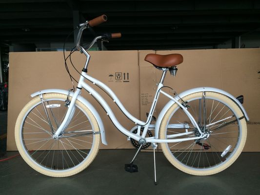 17KG 26&quot; Pneus Brancos Mulheres Adultos 7 Velocidades Shimano Lady City CE EUA Hi-Ten Estrutura de Aço CPSC Beach Cruiser Bicicleta