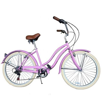 17KG 26&quot; Pneus Brancos Mulheres Adultos 7 Velocidades Shimano Lady City CE EUA Hi-Ten Estrutura de Aço CPSC Beach Cruiser Bicicleta