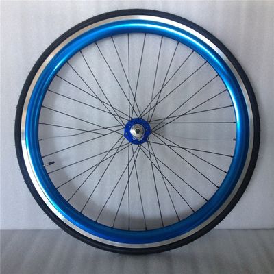 43mm Anodizado Azul Flip Flop Fixed Gear Roda Bike Wheel Set com raios coloridos