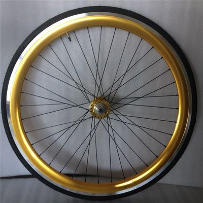 43mm Anodizado Azul Flip Flop Fixed Gear Roda Bike Wheel Set com raios coloridos
