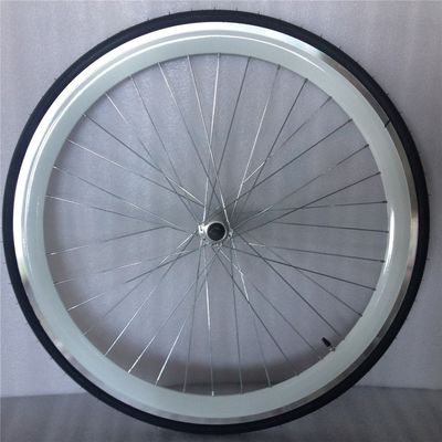 43mm Anodizado Azul Flip Flop Fixed Gear Roda Bike Wheel Set com raios coloridos