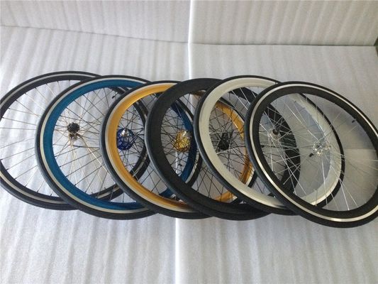 43mm Anodizado Azul Flip Flop Fixed Gear Roda Bike Wheel Set com raios coloridos