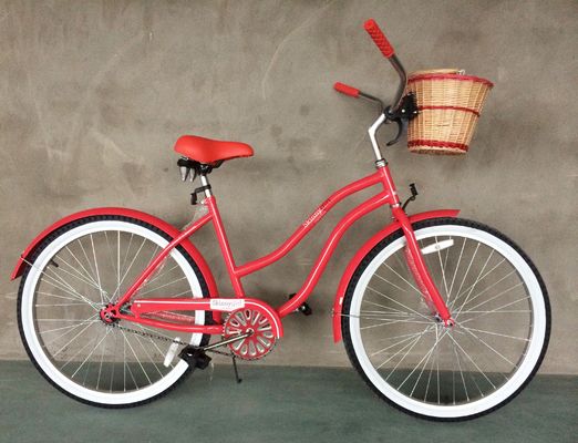 26 &quot;Feminino Step Thru Beach Cruiser Bike com engrenagens de velocidade única e jantes de alumínio