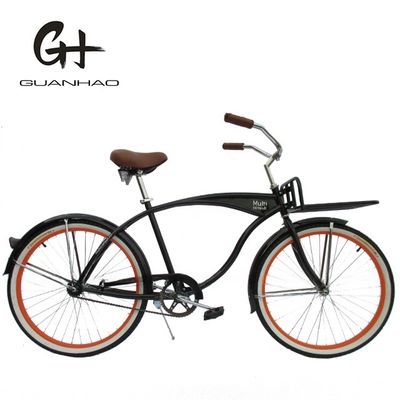 Single Speed Adult Coaster Brake Beach Cruiser Bike com porta dianteira e pneu de parede branco de 26&quot;