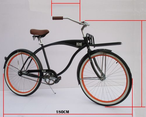 Single Speed Adult Coaster Brake Beach Cruiser Bike com porta dianteira e pneu de parede branco de 26&quot;