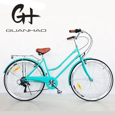 700C Hi-Ten Steel Frame EUA OEM Mulheres City Bike com 7 velocidades e Alumínio Alloy Rims
