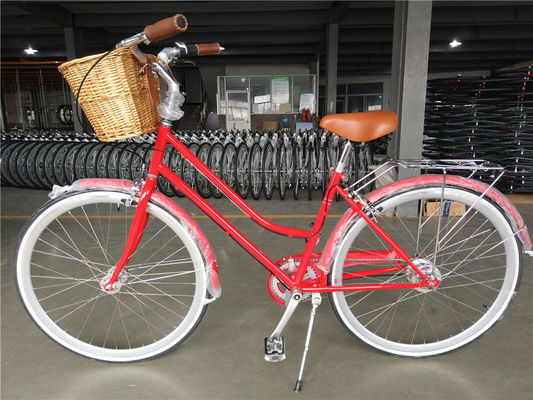 Vintage Lady Bike com Basket Cor Vermelho Passo Baixo através do híbrido 5 velocidades Comfort Cruiser