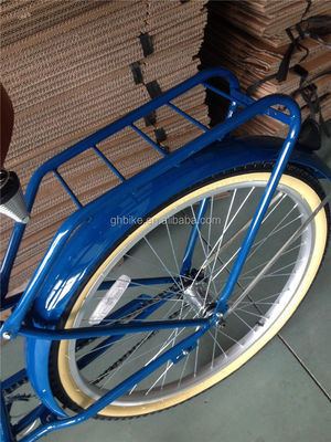 Bicicleta de cruzeiro de praia masculina de 26 polegadas com porta traseira e aço de estrutura dura de velocidade única