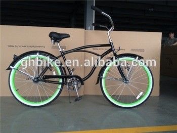 Bicicleta de cruzeiro de 26 polegadas de borda de alumínio verde com material de garfo de aço e cor verde
