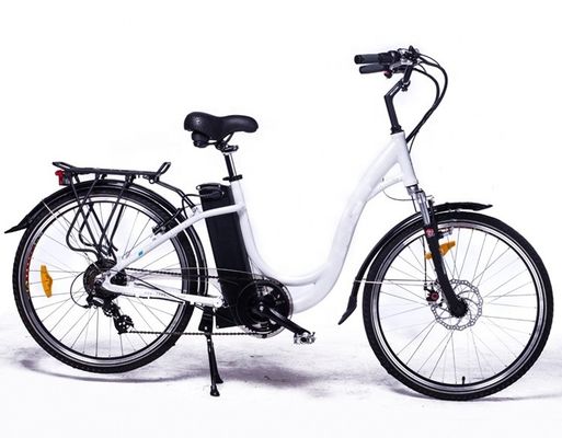 26&quot; 48V 500W 40KM/H 10.4AH Bateria de Lítio Mulheres Quadro de Alumínio 7Velocidades OEM Personalizada Step Thru City Bike Elétrica