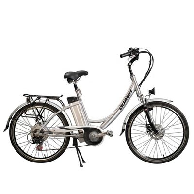 26&quot; 48V 500W 40KM/H 10.4AH Bateria de Lítio Mulheres Quadro de Alumínio 7Velocidades OEM Personalizada Step Thru City Bike Elétrica