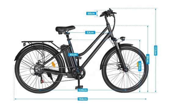 26&quot; 48V 500W 40KM/H 10.4AH Bateria de Lítio Mulheres Quadro de Alumínio 7Velocidades OEM Personalizada Step Thru City Bike Elétrica