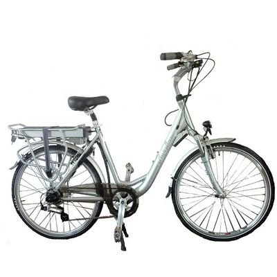 26&quot; 48V 500W 40KM/H 10.4AH Bateria de Lítio Mulheres Quadro de Alumínio 7Velocidades OEM Personalizada Step Thru City Bike Elétrica