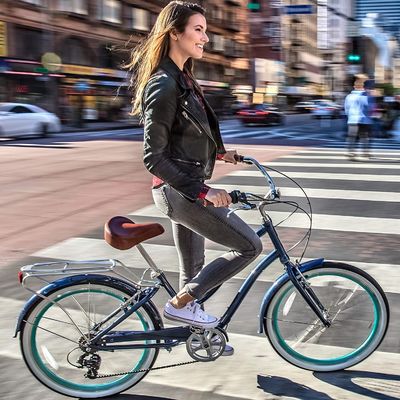 26&quot; 500W OEM Customize CE 48V 14AG Bateria de Lítio 7 Velocidade PAS Passo através Mulheres Lady Girl Beach Cruiser Bicicleta Elétrica