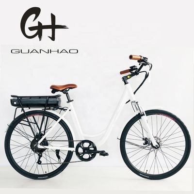 48V 14AH Bateria de lítio 7 velocidades Quadro de alumínio Bicicleta de mulher elétrica 700C 500W