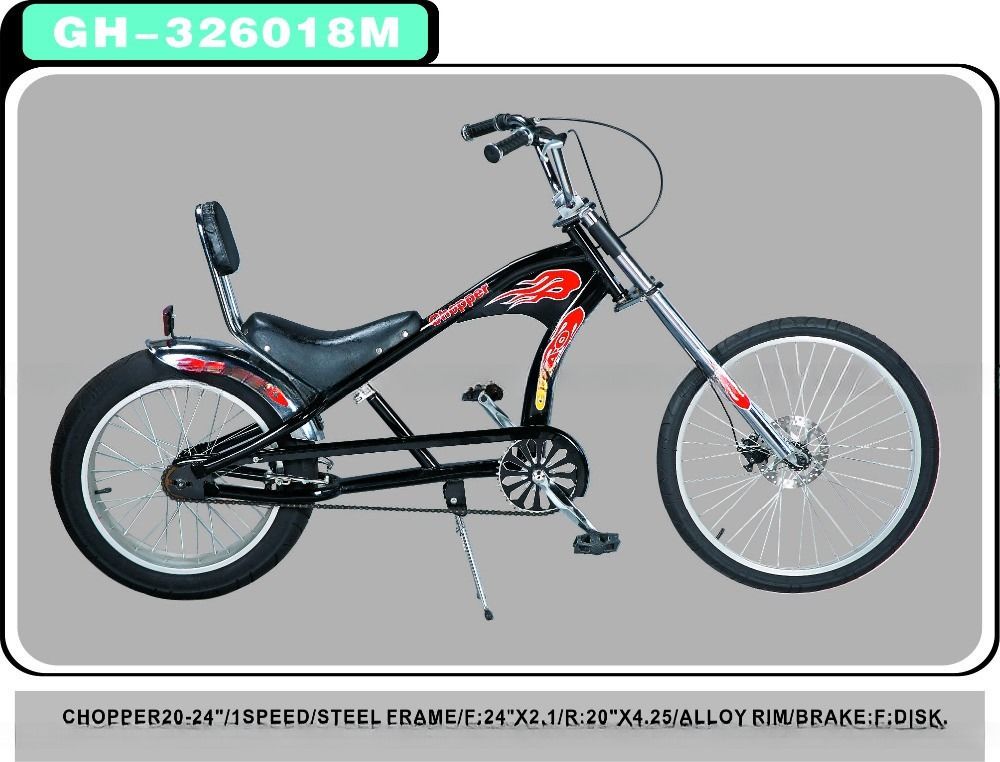 Chopper Bike Black Low Rider Fashion Bike com F Disc Brake R V-Brake Technology