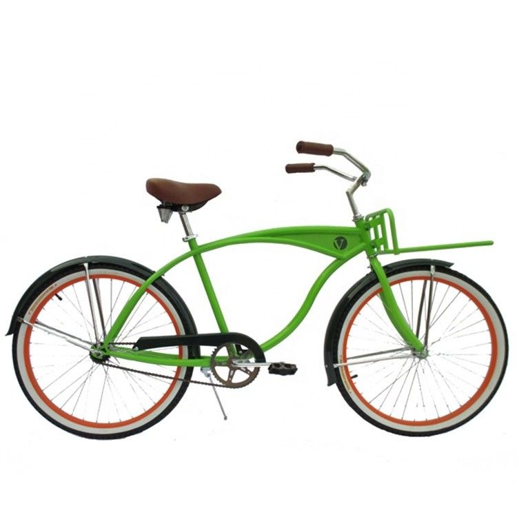 Single Speed Adult Coaster Brake Beach Cruiser Bike com porta dianteira e pneu de parede branco de 26&quot;