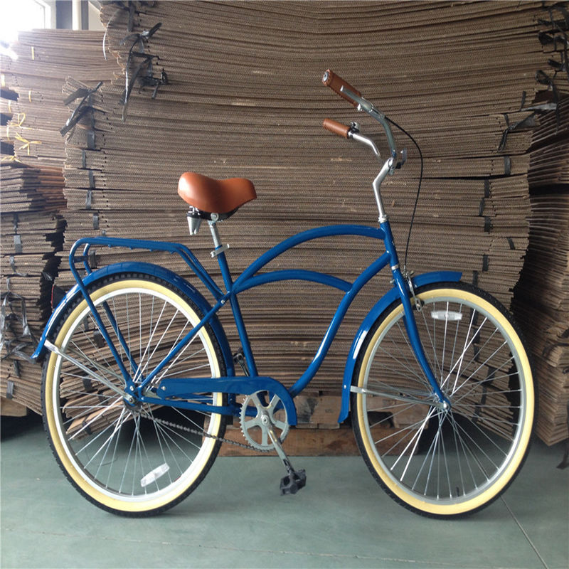 Cores azuis Velocidade única de 26 polegadas Vintage Cruiser de homens Bicicleta com freio V dianteiro