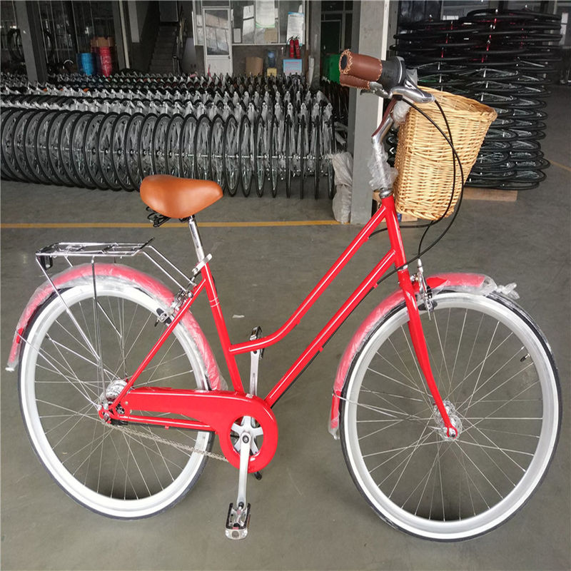 Vintage Lady Bike com Basket Cor Vermelho Passo Baixo através do híbrido 5 velocidades Comfort Cruiser