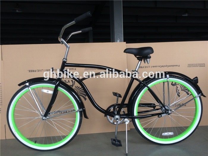 Bicicleta de cruzeiro de 26 polegadas de borda de alumínio verde com material de garfo de aço e cor verde