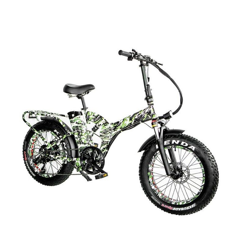 48V*21AH 20 polegadas de suspensão completa Cores de camuflagem 1000W pneu dobrável de gordura bicicleta elétrica com estante traseiro
