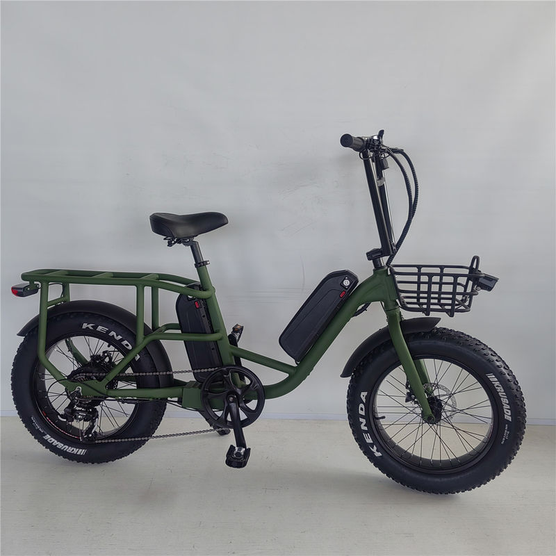 1000W 48V 34A Folding Frame Electric Cargo Bike com 20 polegadas de pneus gordos e porta traseira
